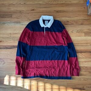 Lands' End Men's Casual Rugby Shirt - Red and Blue